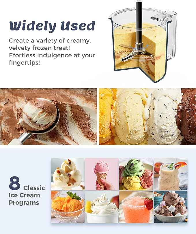 Alcarin Ice Cream & Frozen Drink Maker with 3 Pint, Not Freezer, Soft Serve, Slushie, Gelato, Sorbet & Yogurt Machine with 10 One-Touch Programs, Re-Spin & Mix-In Functions