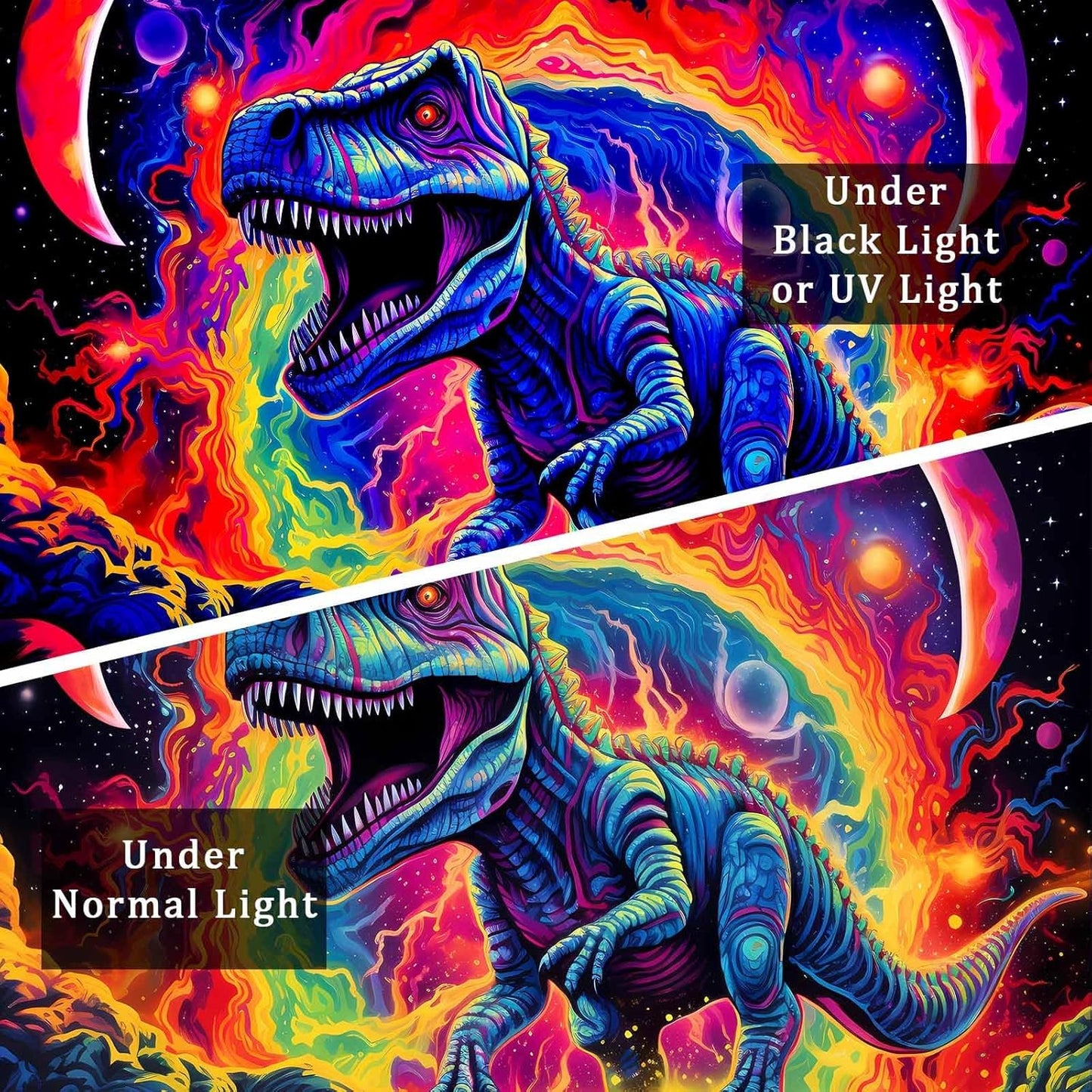 Dinosaur UV Tapestry, Dino Wall Art for Boys Room (80x60in)