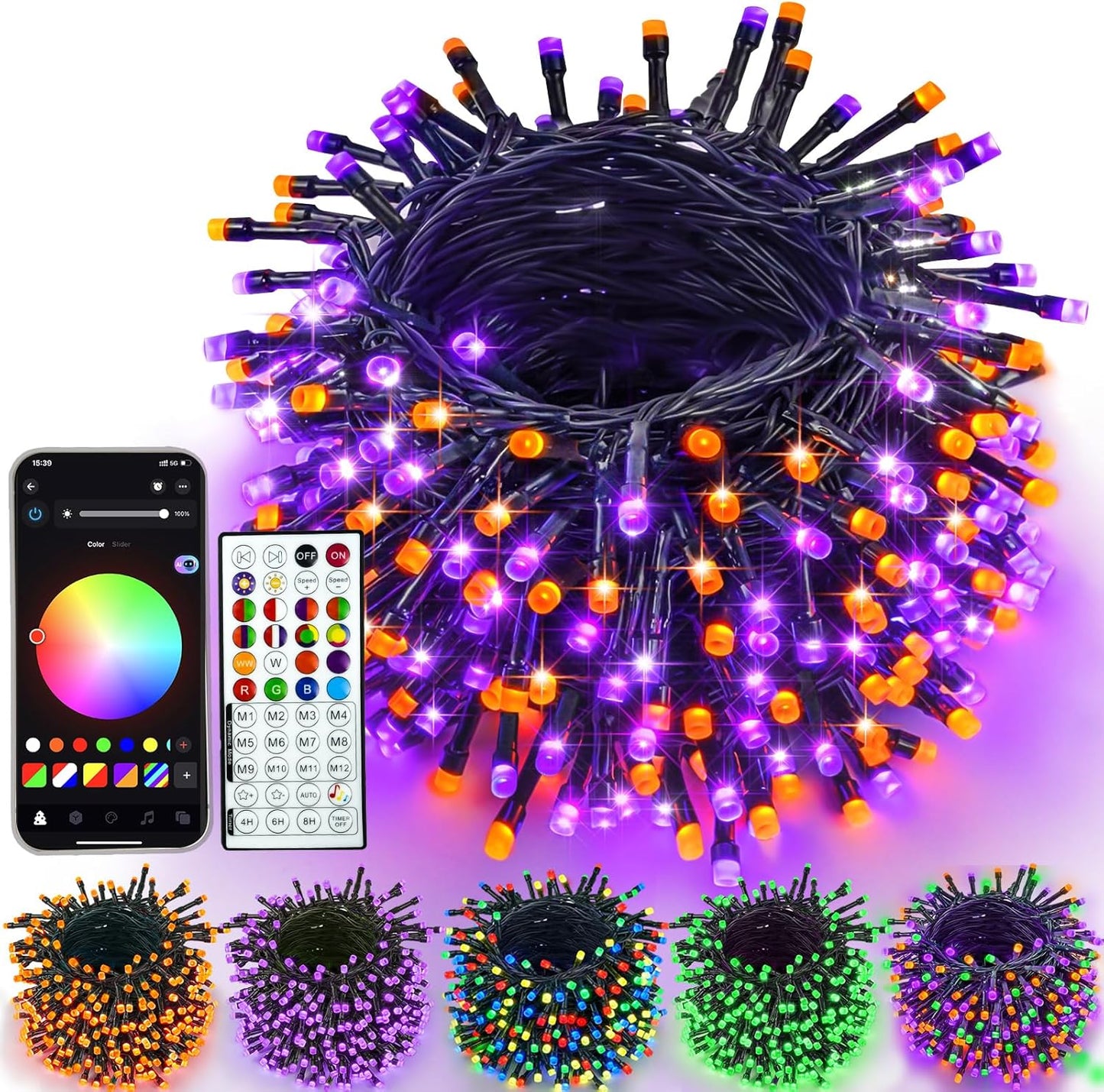 YIQU Smart Color Changing Halloween Lights, 66 FT 200 LED RGB Christmas String Lights with Remote App Control & Timer, Music Sync Multiple Modes Twinkle Light Waterproof Indoor Outdoor Decor