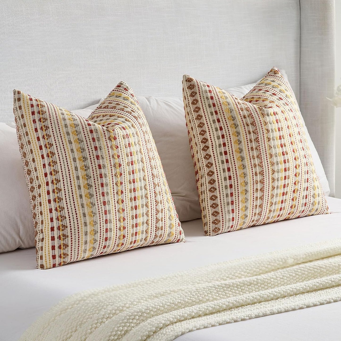 FUTEI Brown Red Decorative Throw Pillow Covers 24x24 Inch Set of 2,Soft Cozy Chenille Jacquard Textured Euro Pillow Shams,Boho Home Decor for Couch Bed Living Room