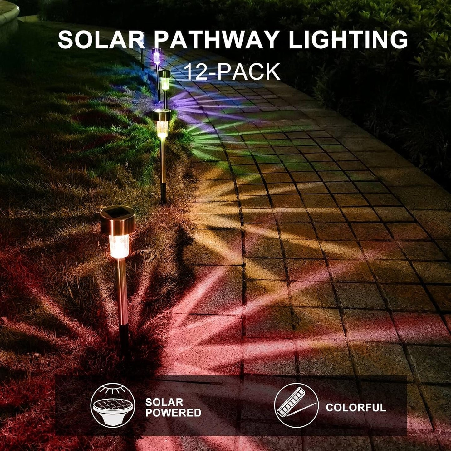 Solar Lights Outdoor Waterproof, Stainless Steel LED Landscape Lighting, Solar Garden Lights Solar Powered, Outdoor Solar Lights for Yard, Pathway, Walkway, Patio , Lawn - 16 Pack ( Multicolor )