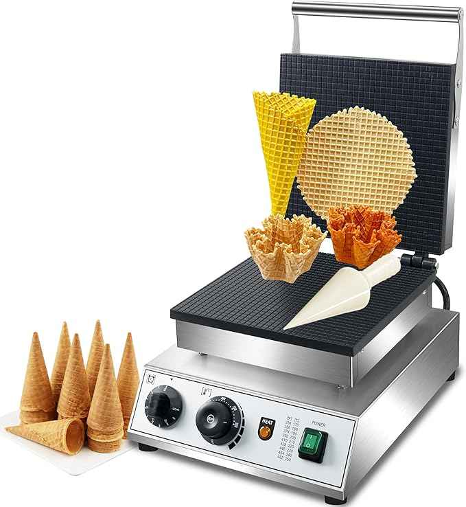 Electric Ice Cream Cone Maker,Commercial 1750W Waffle Cone Machine Non-Stick 10inch pan size egg roll waffle maker and Bowl Maker for Home Restaurant party use