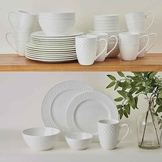 Mikasa Trellis Bone China Lightweight Chip Resistant 40 Piece Dinnerware Set, Service for 8