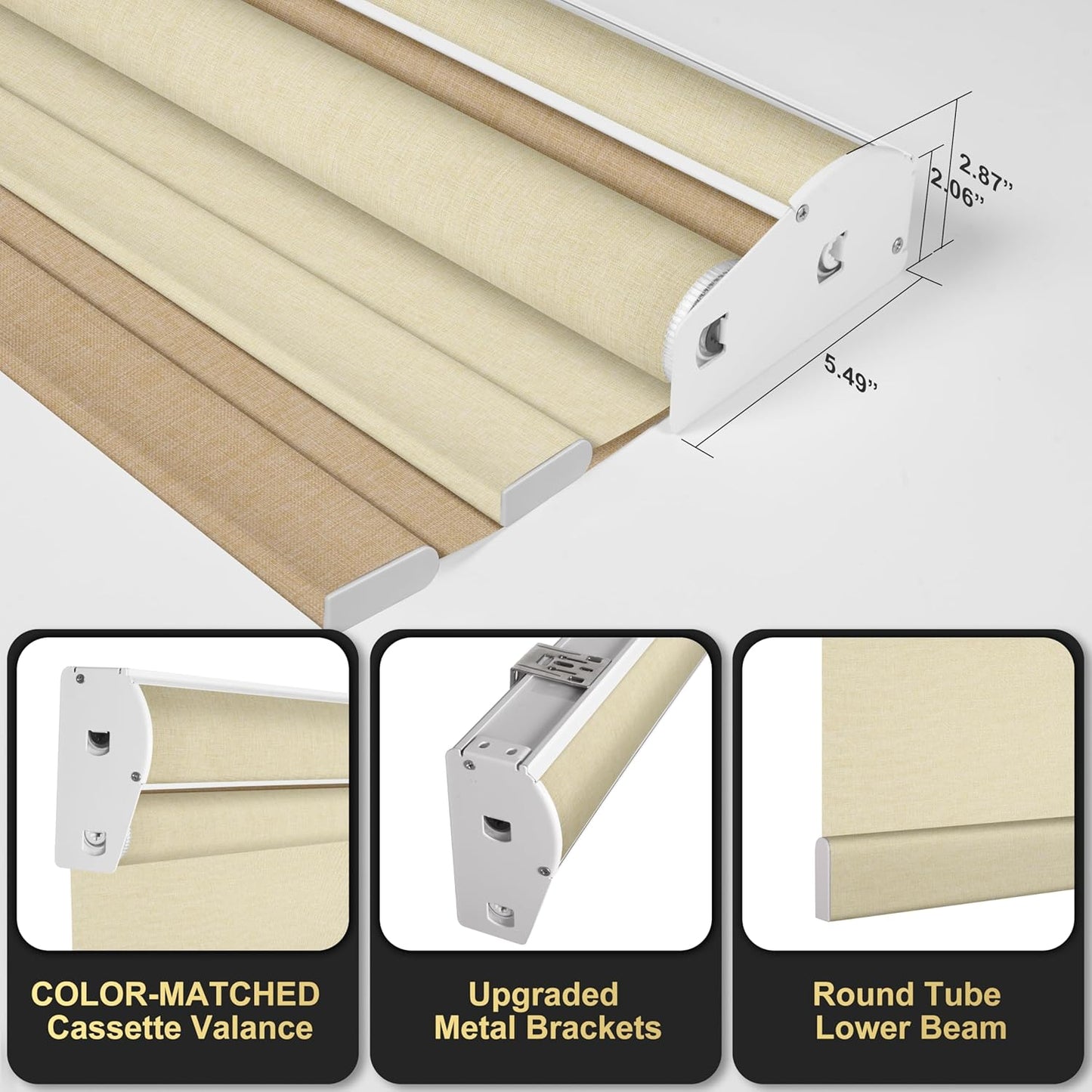 BERISSA Cordless Dual Roller Shades with Cassette Valance, Double Window Shades - Blackout and Light Filtering, Day and Night for Home Office Door. Linen Beige. 43 W x 56" H