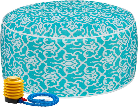 FUNHOME Inflatable Outdoor Ottoman with Air Pump,20"x9" Portable Patio Pouf,Water Resistant,Fade-Resistant,Round Blow Up Footrest Stools for Home Garden Camping Travel(Romantic Blue)