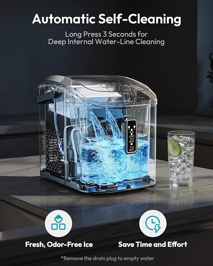 EUHOMY Ice Maker Countertop, 9 Cubes Ready in 6 Mins, 26lbs/24H, Self-Cleaning, Portable Ice Maker Machine with Carry Handle, Basket and Scoop, 2 Sizes of Bullet Ice for Home, Kitchen, Office