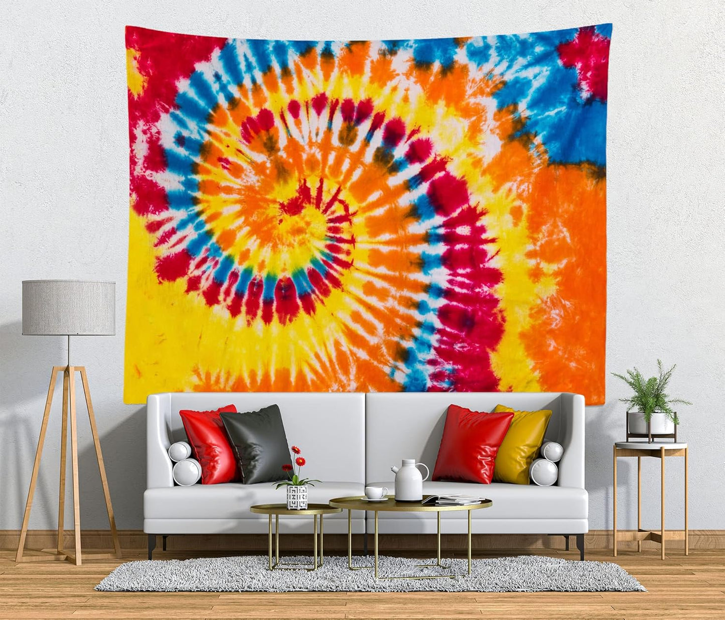 Loccor 5x4ft Tie Dye Tapestry Red Yellow Orange Blue Swirl Vortex Psychedelic Abstract Tapestry Bedroom Living Room College Hippie Bohemian Wall Hanging （Pattern Painted on Polyester Fabric）