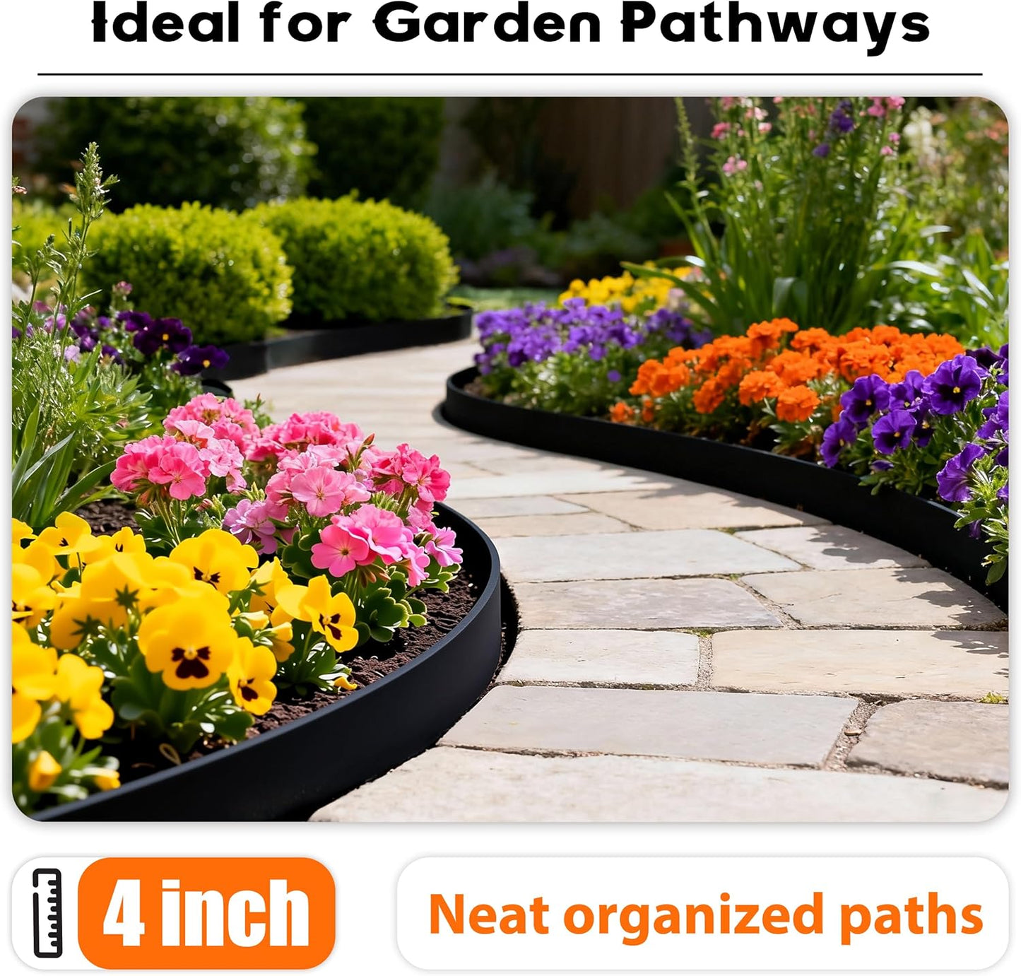 Landscape Edging 4 Inch Tall No Dig Garden Edging Border 33FT with 30 Metal Stakes,Lawn Edging for Yard, Flower Bed and Landscaping (Black, 33FT)