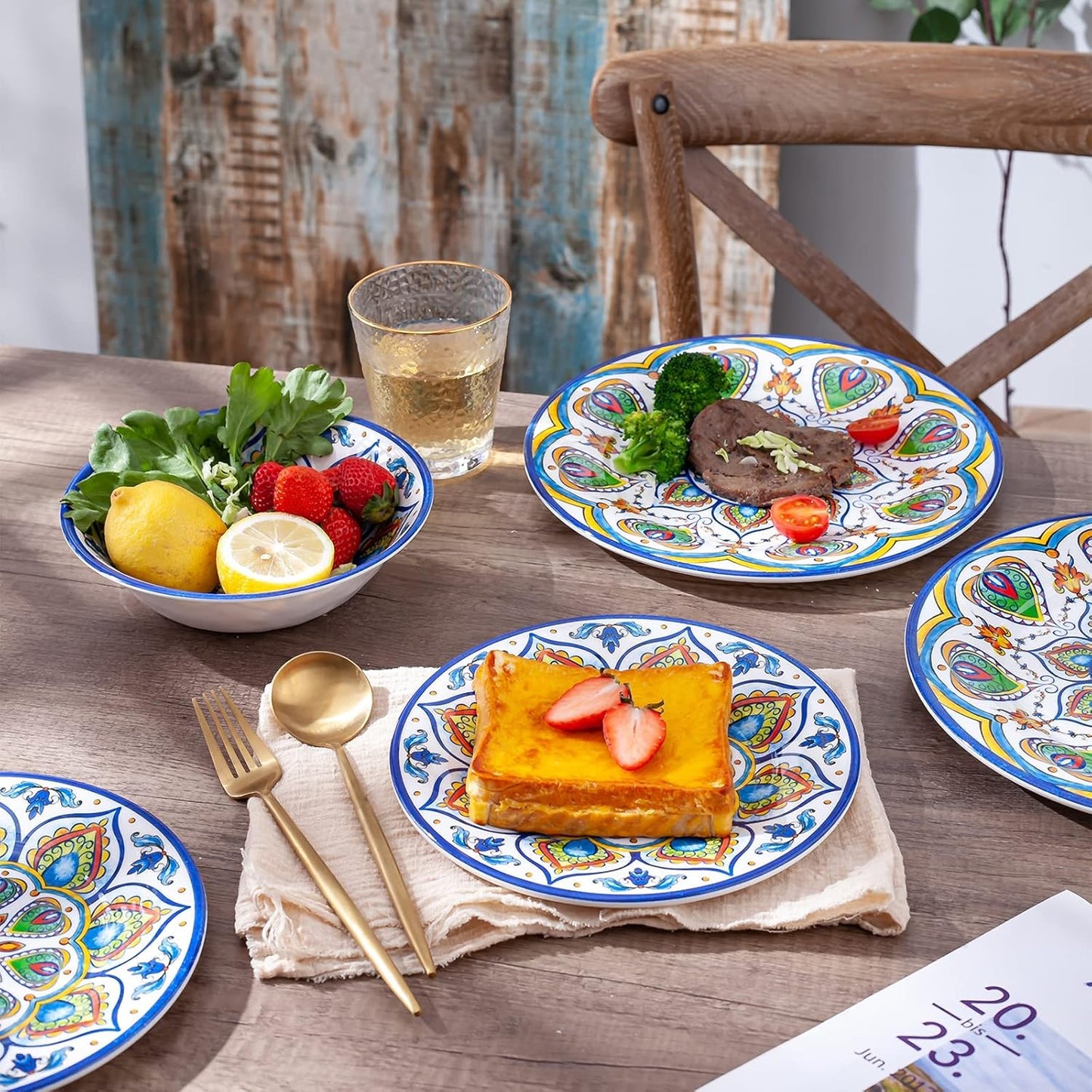 Melamine Dinnerware Set, 12 Pcs Dinner Plates Bowls Sets for Indoor and Outdoor Use, Durable Unbreakable Dishes Sets, Dishwasher Safe, BPA Free, Service for 4