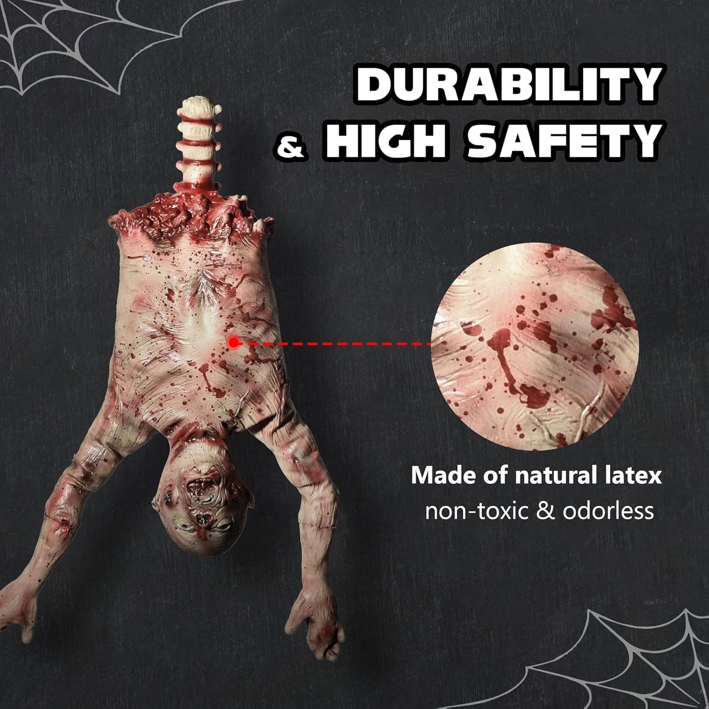 AW 37" Halloween Half Body Prop Skinned Hanging Corpse Torso Haunted House Party Indoor Outdoor Decoration 2025