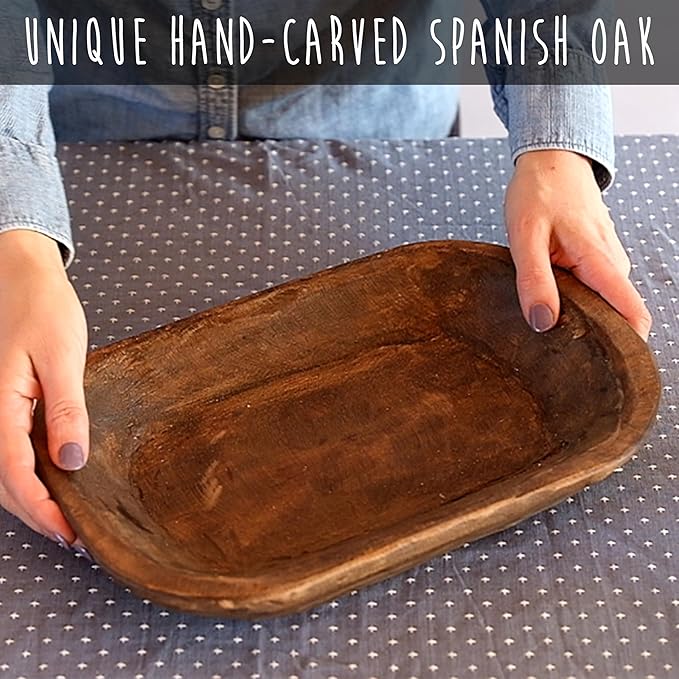 MAINEVENT Decorative Bowl Home Decor Approx 10x14 Inch, Spanish Oak Wooden Dining Room Table Centerpiece Decor Wood Bowl Key Decorative Centerpiece Baguette Bowl Made in USA