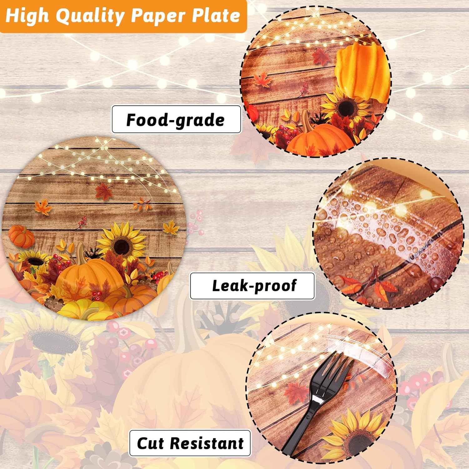 chiazllta 96 Pcs Fall Party Paper Plates and Napkins Thanksgiving Party Tableware Set Table Decorations for Fall Autumn Birthday Party Supplies 24 Guests