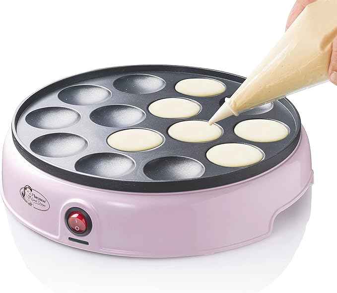 Bestron Poffertjes Maker im Retro Design, Mini Pfannkuchen Automat, mit Antihaftbeschichtung, Sweet Dreams, 800 W, Farbe: Rosa