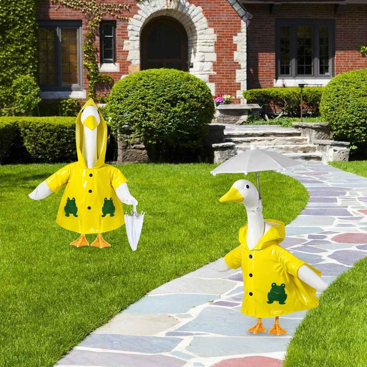 Raincoat Porch Goose Outfits for 23'' Statue, Summer Spring Lawn Cement Goose Cloths Raincoat Umbrella Costume for Outdoor Garden Yard Patio Statue Art Decor