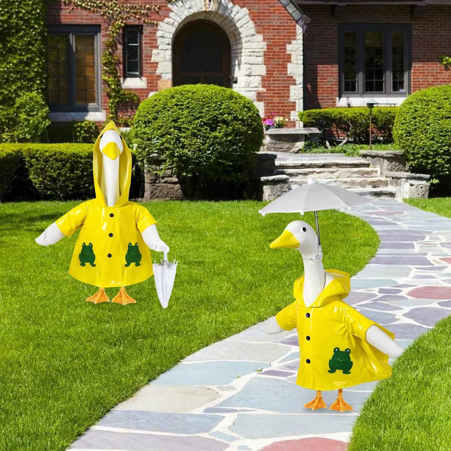 Raincoat Porch Goose Outfits for 23'' Statue, Summer Spring Lawn Cement Goose Cloths Raincoat Umbrella Costume for Outdoor Garden Yard Patio Statue Art Decor