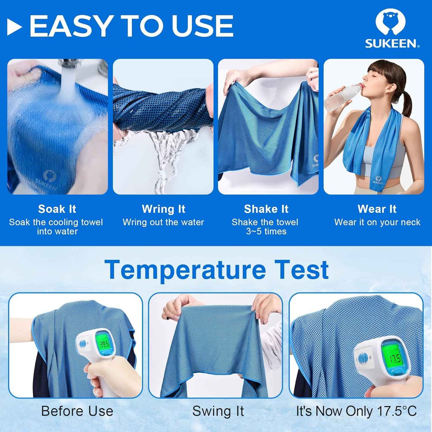 Sukeen Cooling Towel (40"x12") Bulk Ice Towel,Soft Breathable Chilly Towel,Microfiber Towel for Yoga,Sport,Running,Gym,Workout,Camping,Fitness,Workout & More Activities