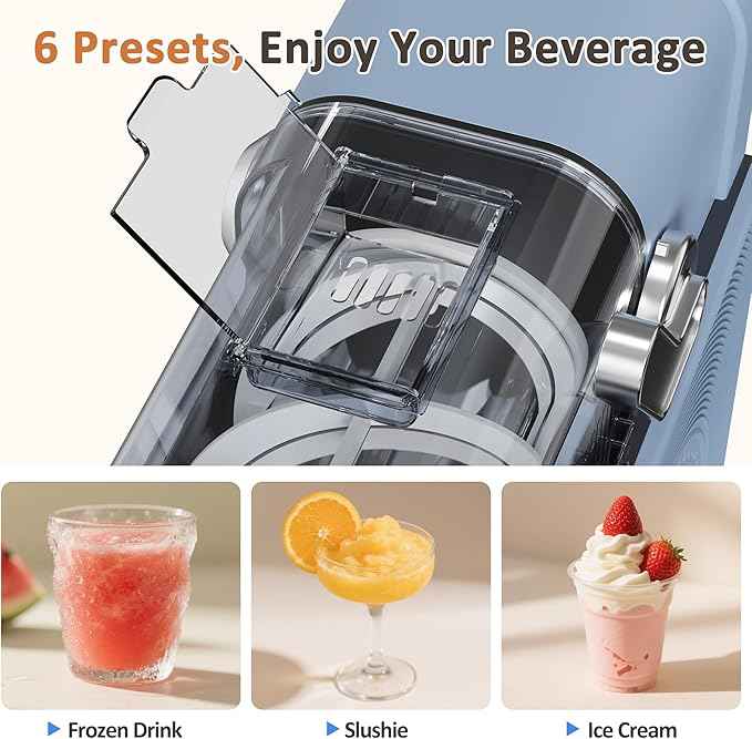 Slushie Machine, Slushy for Home No Ice Need, Soft Serve Ice Cream Maker & Margarita Machine, Auto-Cleaning, 6 Presets for Milkshakes, Frappés, Frozen Drink and More, Blue.