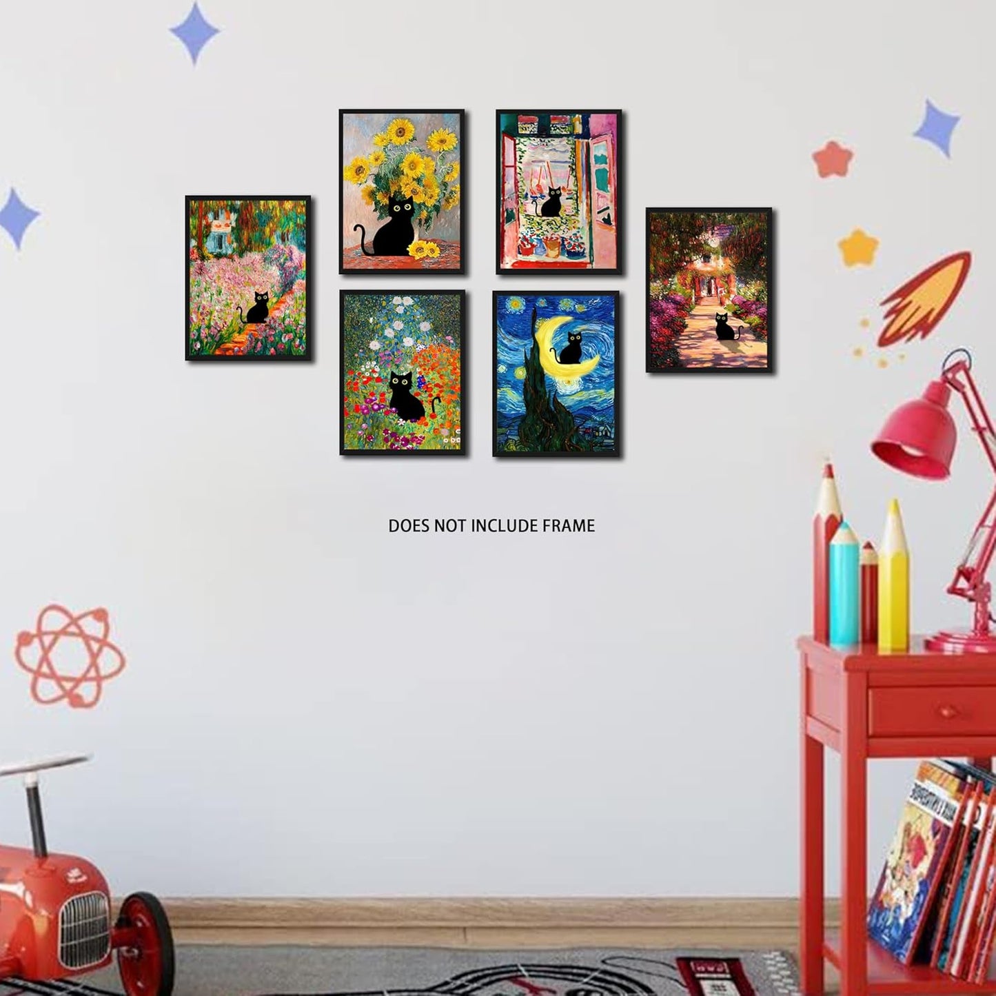 Funny Black Cat Wall Art Set of 9, Cute Cat Animal Posters Prints Pictures, Vintage Monet Floral Famous Aesthetic Wall Decor Painting for Living Room Bathroom Home Decor 8x10 Inch Unframed