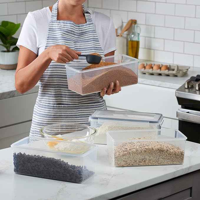 Large Airtight Food Storage Containers with Lids Set of 4 3.2L - 102 fl. oz Pasta storage Containers, BPA Free Plastic Spaghetti container - Air Tight Canisters for Kitchen Pantry Organization