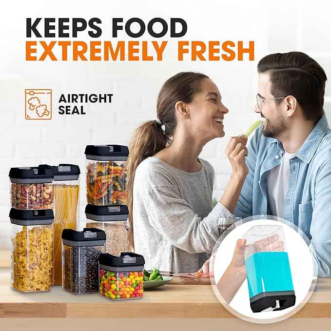 Cheer Collection Airtight Food Storage Containers, Kitchen Storage Containers for Pantry, Set of 7 Food Containers with Lids Airtight, Pantry Storage Containers & Organizers with Lids, Black