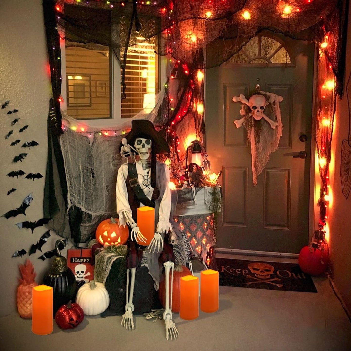 NURADA 8" x 4" Large Outdoor Flameless Candles - Waterproof LED Pillar Flickering Candle Battery Operated with Timer Remote for Patio Porch Lanterns Halloween Thanksgiving Fall Decor - 2 Pack Orange
