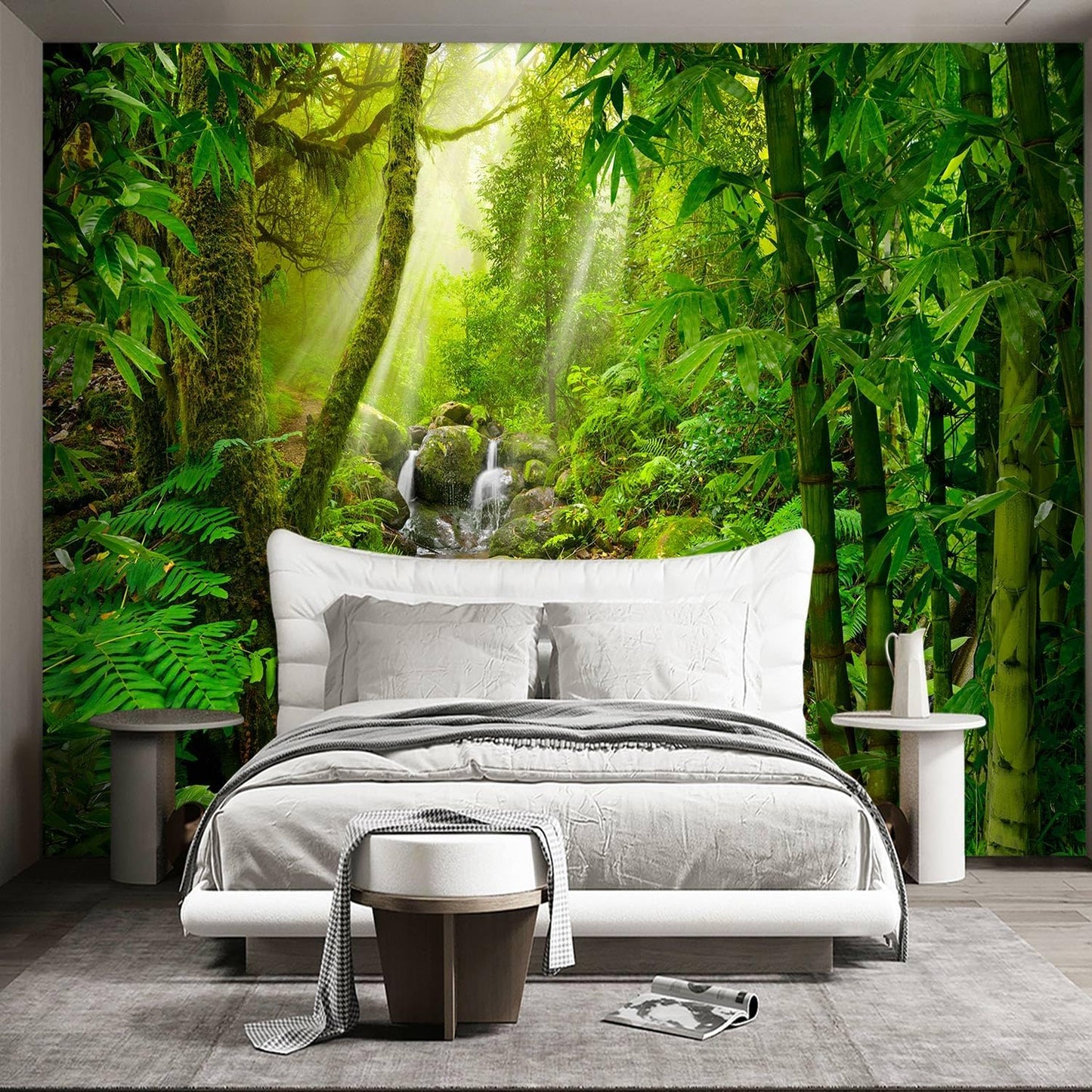 Green Forest Tropical Rainforest wallpeper Living Room Bedroom Nature Jungle Landscape Office Woodland Scenery Tree Wall Mural - 160"x108"（Not Peel and Stick）