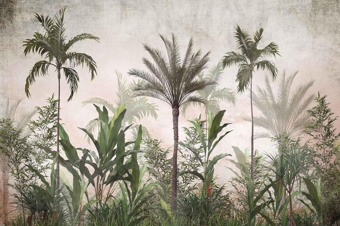 Tropical Greenery and Leaves Mural, Large Art Backdrop Wallpaper, Sofa Backdrop and TV Backdrop Wall Mural(Non-self-Adhesive)