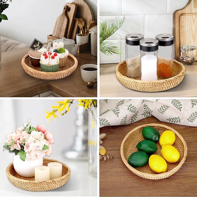 Hipiwe Small Round Keys Basket Bowl for Entryway 8.6" Hand-woven Wicker Storage Basket Rattan Decorative Basket Fruit Candy Cake Food Serving Baskets Tray for Keys, Wallet, Cell Phone