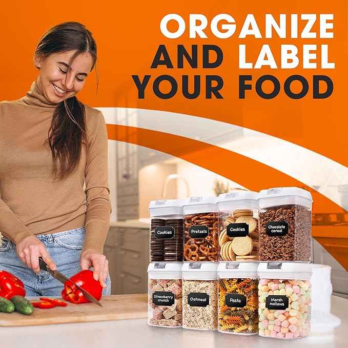 Cheer Collection Airtight Food Storage Containers, Kitchen Storage for Pantry, Set of 8 Food Containers with Lids Airtight, Pantry Storage Containers & Organizers with Lids, White