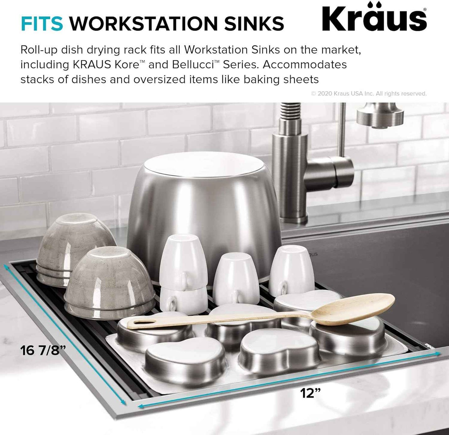 Kraus Multipurpose Workstation Sink Roll-Up Dish Drying Rack, Colander and Trivet in Red, KRM-11RD