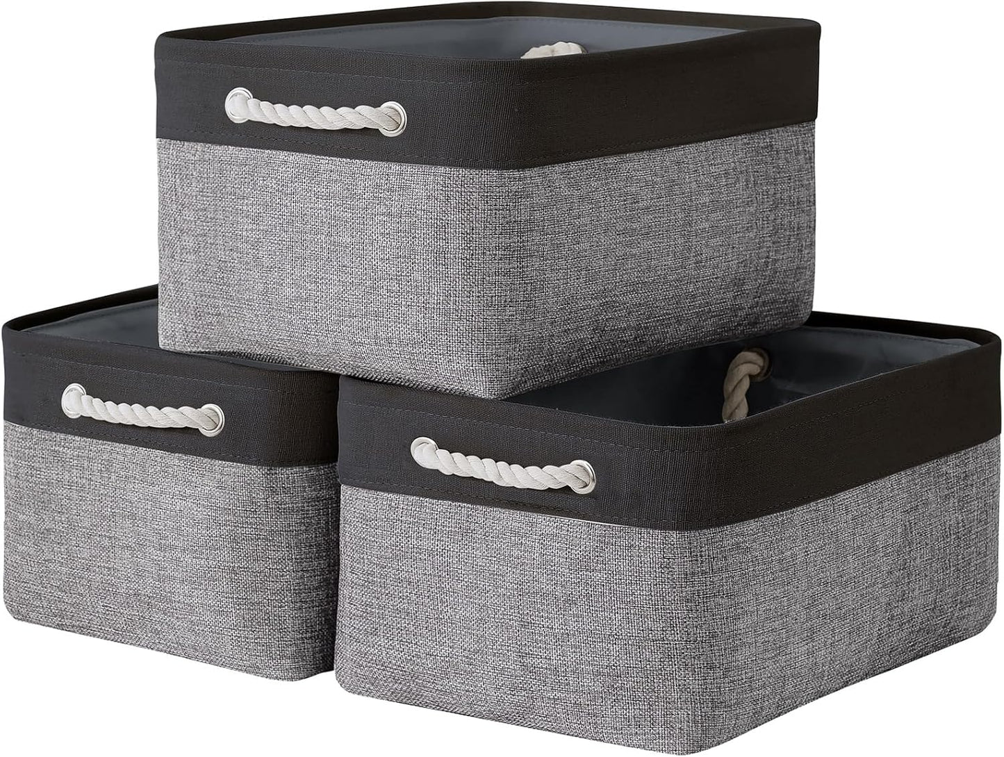 TcaFmac Storage Bins for Organization - Large 3 Pack Fabric Storage Basket for Shelves with Handles, Organizer Baskets for Organizing for Closet Cloth Dog Toy Baby (Black& Grey 16x12x8 inch)