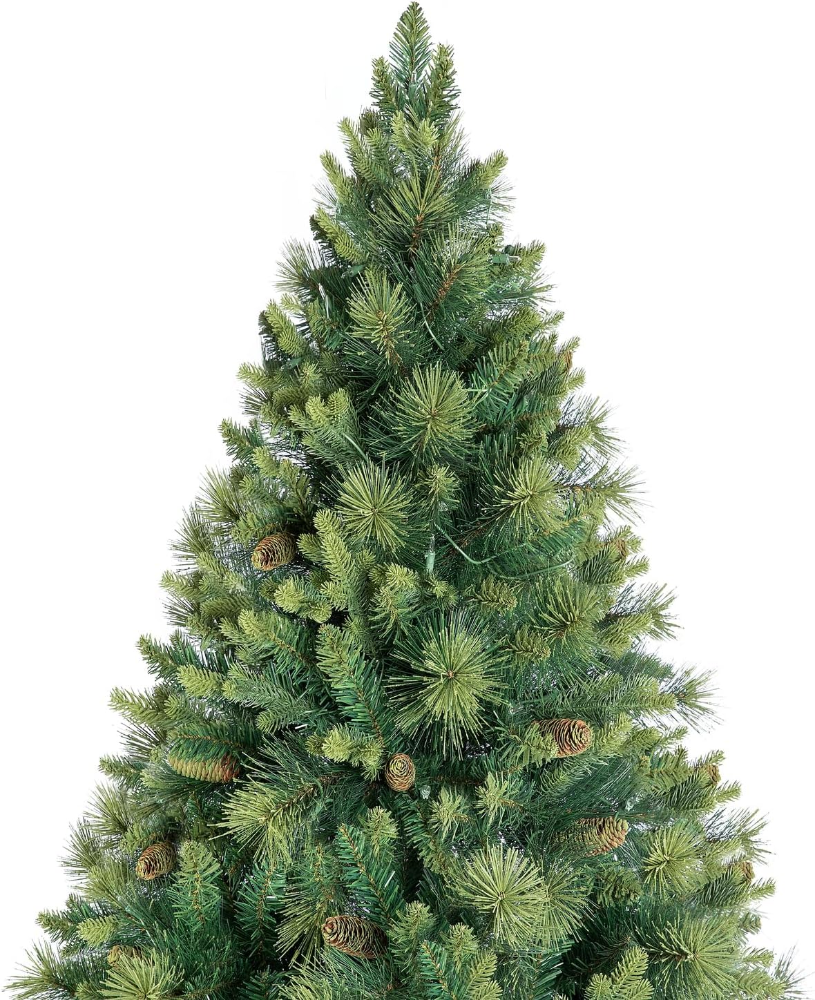 Naomi Home Vail 9ft Prelit Artificial Christmas Tree with Pine Cones, Foot Pedal, 2294 Branch Tips, 1050 Warm Lights and Metal Stand, 62" Wide Realistic Traditional Christmas Tree with Lights