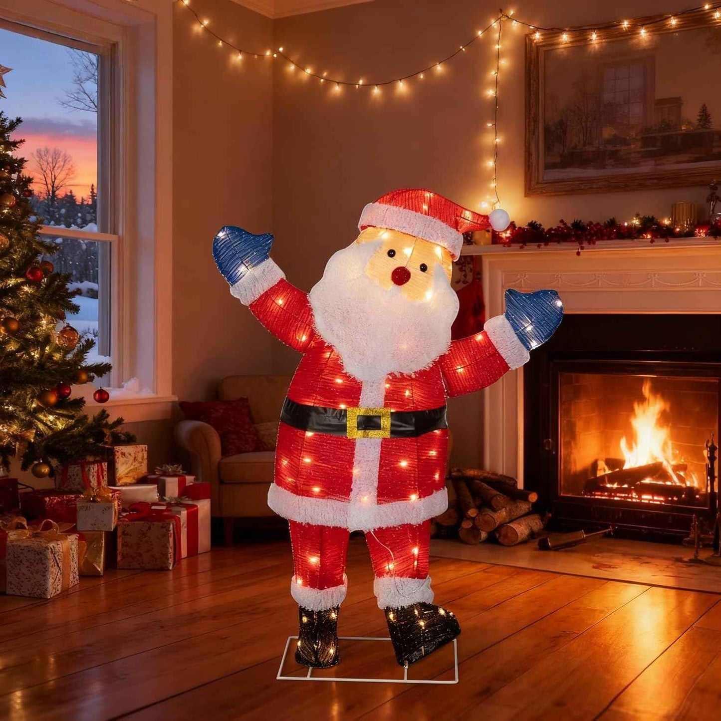 Lighted Christmas Santa Claus Outdoor Decorations, Christmas Standing Santa Claus 3D Super Large Lighted Holiday Displays Family Set Decoration Outdoor Indoor Yard