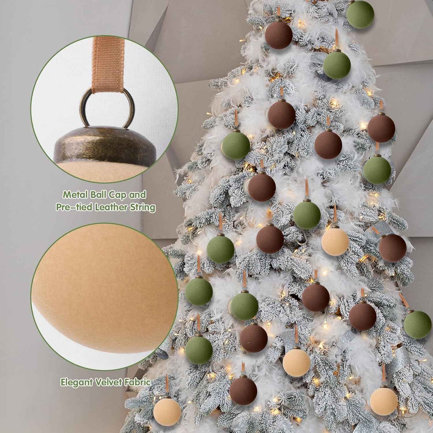 15 Pcs Velvet Christmas Ornaments,Flocked Christmas Ornaments,3.15inch Velvet Christmas Balls Bulk,Neutral Flocked Ornaments,Christmas Ball Ornaments for Xmas Tree Home Holiday Decors (Classic Color)