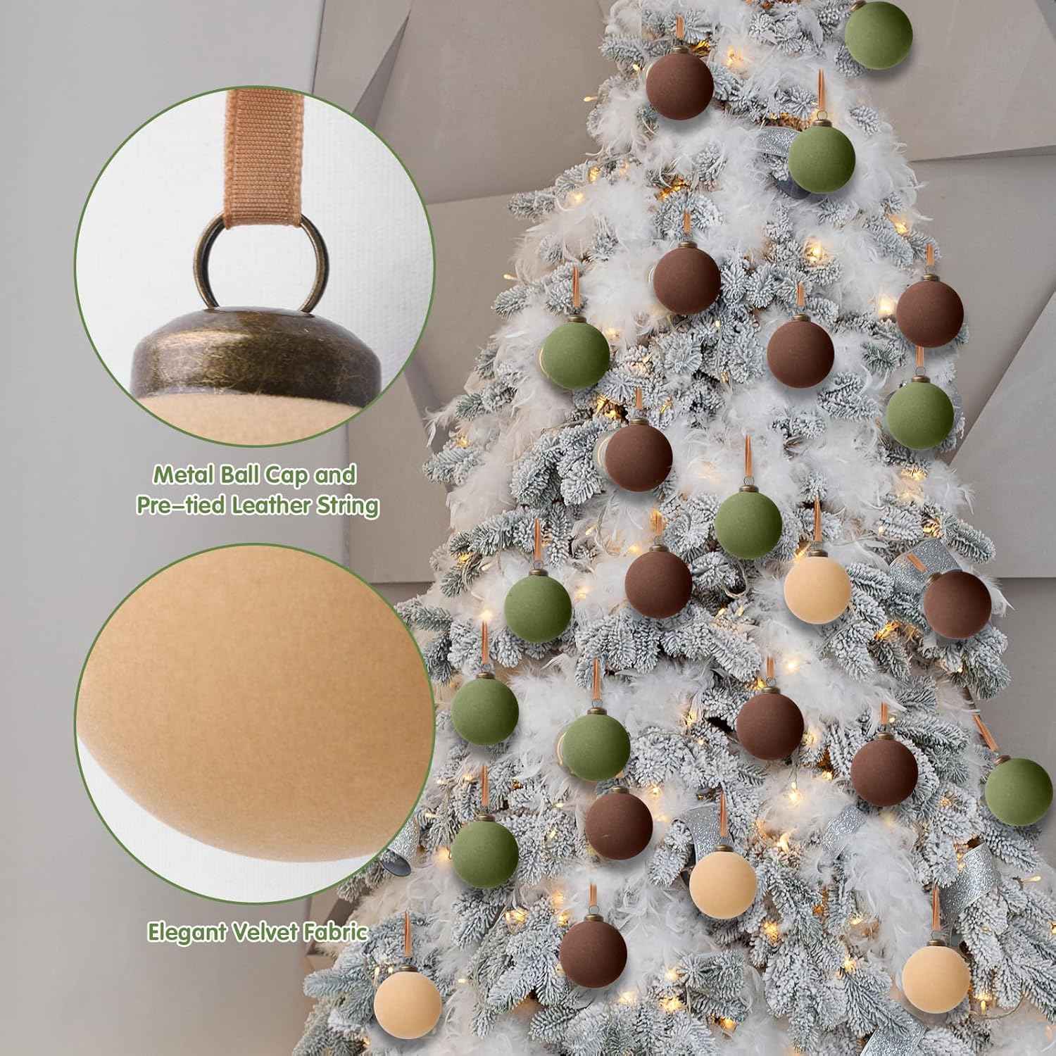 15 Pcs Velvet Christmas Ornaments,Flocked Christmas Ornaments,3.15inch Velvet Christmas Balls Bulk,Neutral Flocked Ornaments,Christmas Ball Ornaments for Xmas Tree Home Holiday Decors (Classic Color)