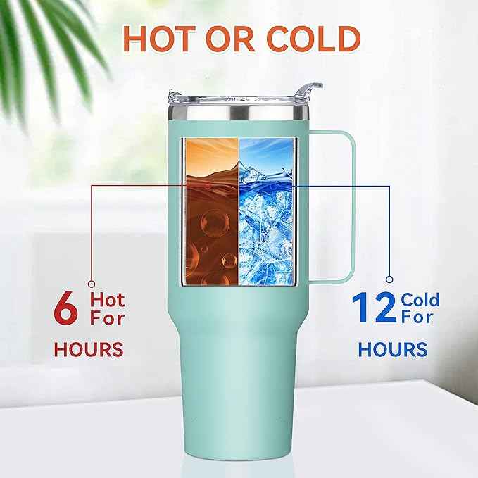 HASLE OUTFITTERS 40 oz Stainless Steel Tumbler with Handle, Vacuum Insulated Tumblers Bulk, Reusable Double Wall Travel Coffee Mug, Durable Powder Coated Water Bottles(Mint Green, 8)