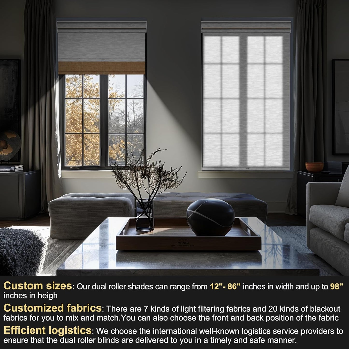 BERISSA Cordless Dual Roller Shades with Cassette Valance,Double Window Shades Blackout and Light Filtering Shades,Day and Night Roller Shades for Home Office Door.Linen Beige and White.70 W x 72" H