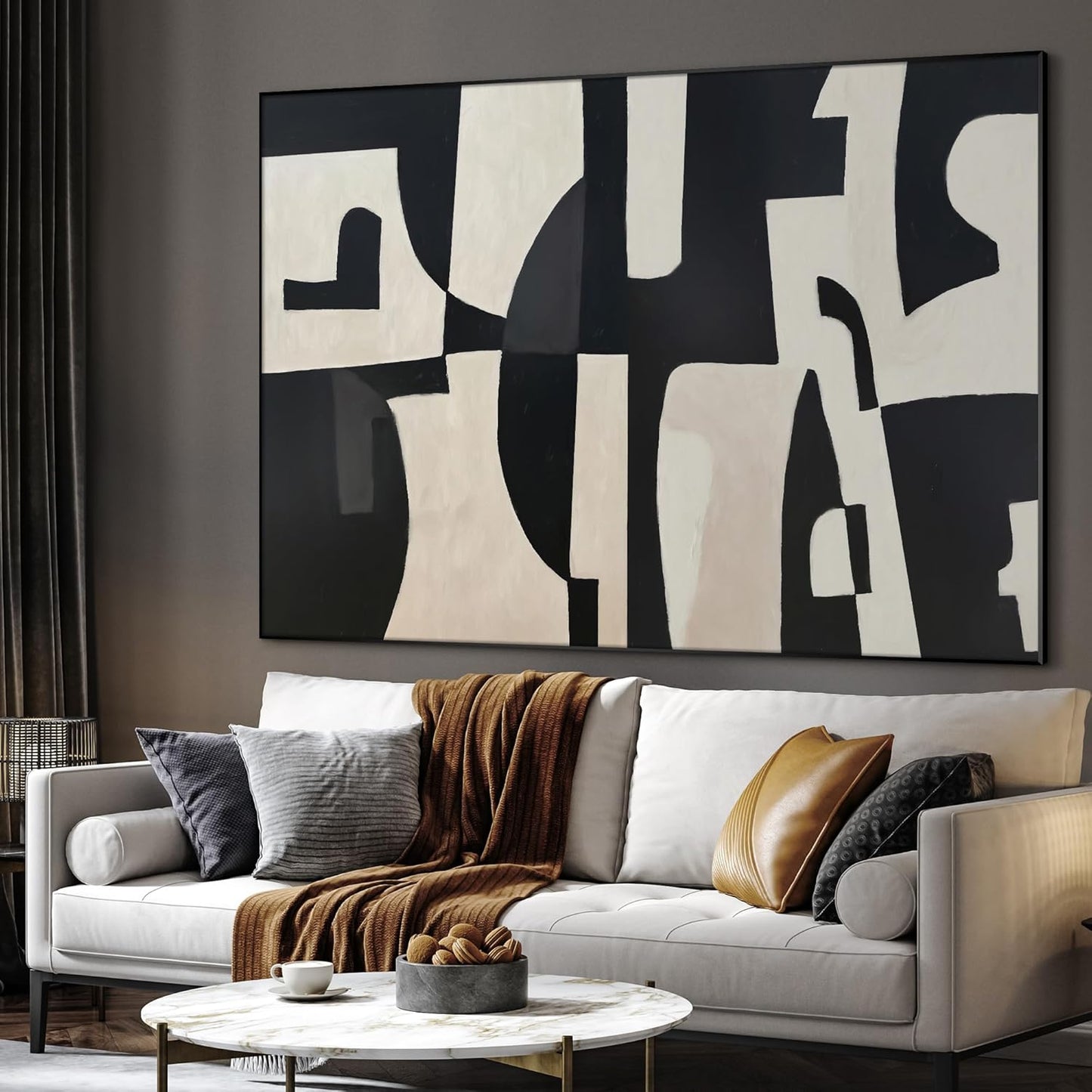 SIGNWIN 60"x72" Extra Large Framed Wall Art Black and White Abstract Geometric Design, Minimalist Modern Print for Home Living Room Bedroom Decor (Frame Assembly Required)