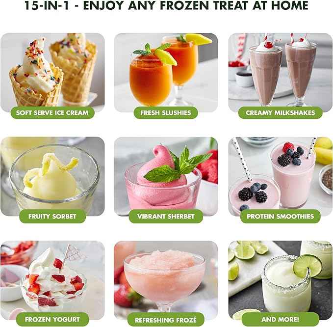 GreenPan Frost Ice Cream Maker & Slushie Machine, Mixing Bowl included, Soft Serve, Sorbet, Margaritas, Milkshakes, Frozen Yogurt, No Pre-Freezing, Ready in 15 Mins, 6 Modes, Self-Cleaning, Cream