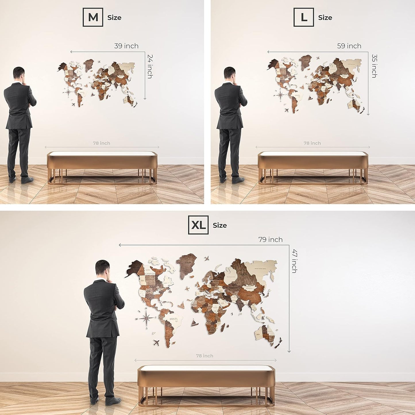 Handmade 3D Wood World Map Wall Art Large Wall Decor Track Your World Travels - Special For Home, Kitchen And Office (X-Large, Cappuccino)