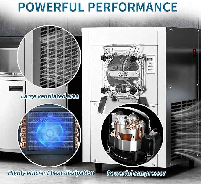 Commercial Hard Ice Cream Maker Machine 1600W 110V 4.7 to 5.7 Gallons Per Hour Gelato Ice Cream Machine with Auto Clean LED Panel Perfect for Snack Bar Restaurants