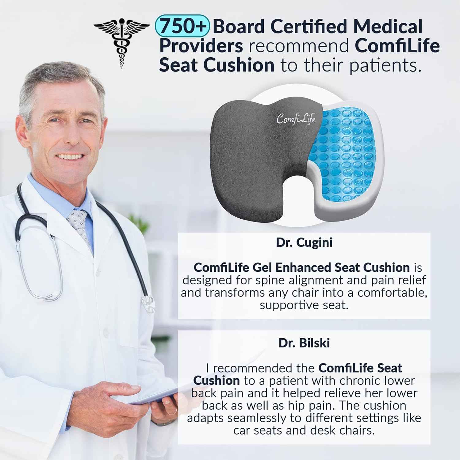 ComfiLife Premium Gel & Memory Foam Seat Cushion – Doctor Recommended Office Chair Cushion, Car Seat Cushion – Chair Cushions for Back & Sciatica Pain Relief – Seat Cushions for Office Desk (Charcoal)