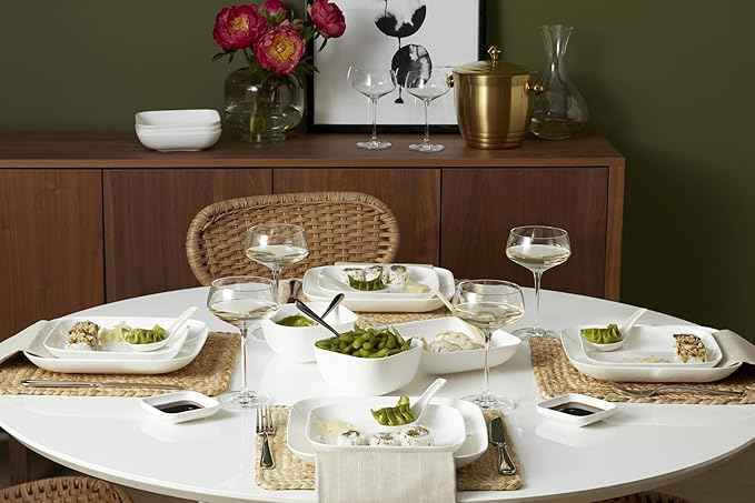 Lenox Dinnerware Set, Studio 1414 Square 16-Piece Set, Service For 4, Bone China Material, Dishwasher & Microwave Safe, Home And Kitchen, Kitchen And Dining, Plates And Bowls Sets (White, 16 Pieces)