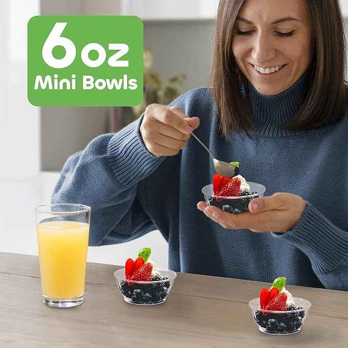 JoyServe Clear Mini Plastic Bowls - (Bulk 400 Pack) 6 Oz Disposable Premium Hard Plastic Dessert Bowls for Serving, Weddings, Catering, Parties, Ice Cream, Salsa, Home or Event Party Supplies