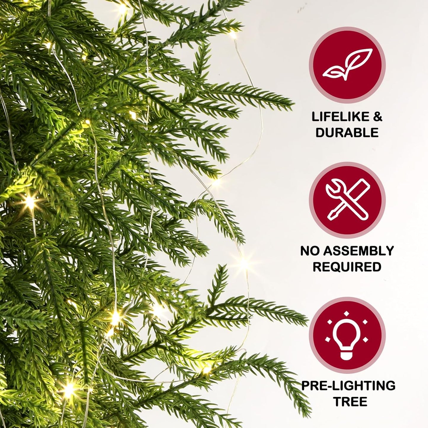 ENVEN 4FT Pre-Lit Artificial Norfolk Pine Christmas Tree – Realistic Potted Tree with 100 LED Lights & 8-Function Battery Box, Pre-Assembled Faux Holiday Décor for Indoor Use (2)
