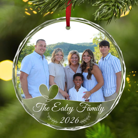 Crystal Ornament Photo, Glass Christmas Ornaments, Personalized Family Ornaments, from Photo, with Pictures, Mothers Day, Fathers Day Ornament with Custom Name, Photo, Date 2026