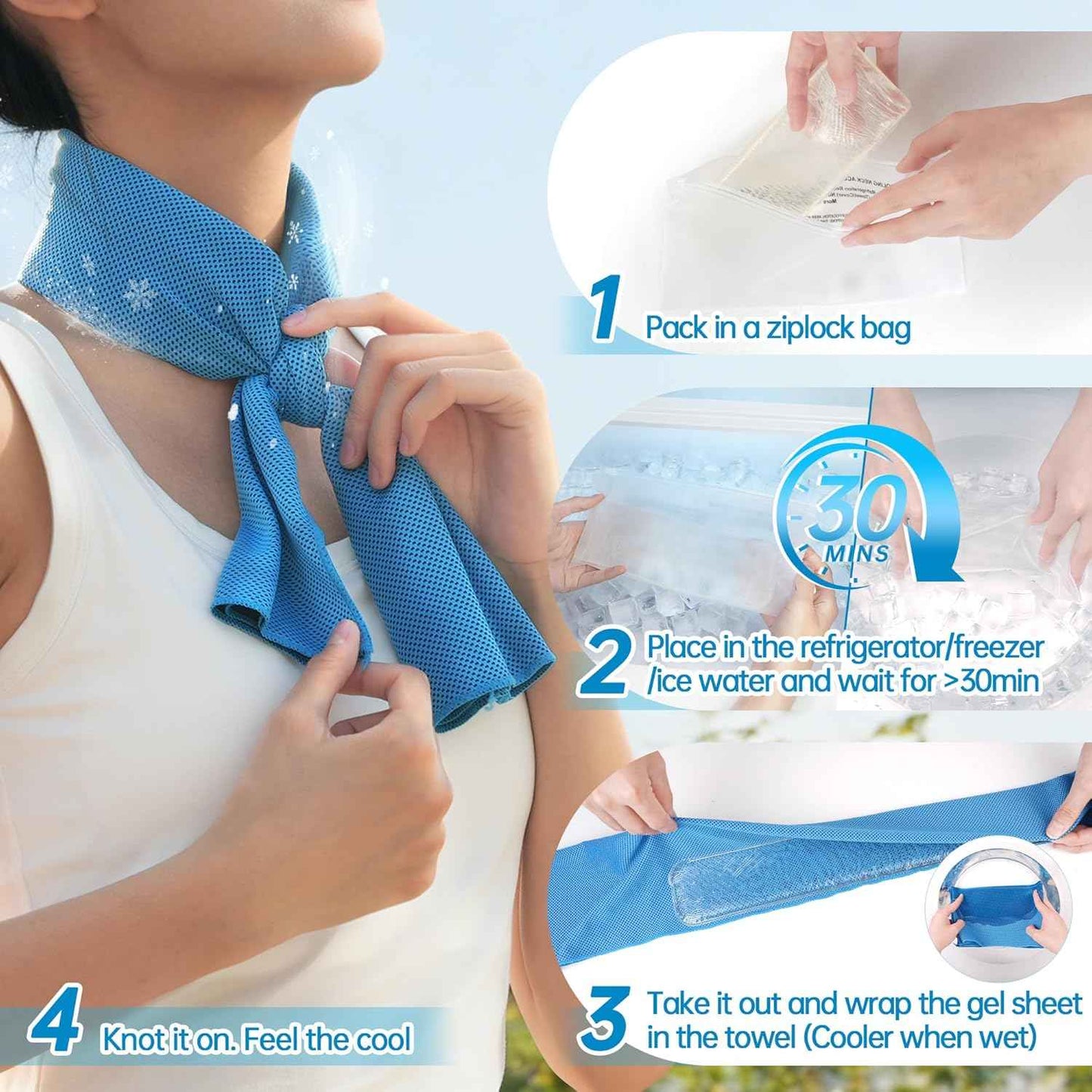 2-in-1 Cooling Kit, Cooling Neck Wraps, 37”x12” Cooling Towel + 220g Gel Sheet, Neck Coolers for Hot Weather, Ice Pack, Washable Gym Towel