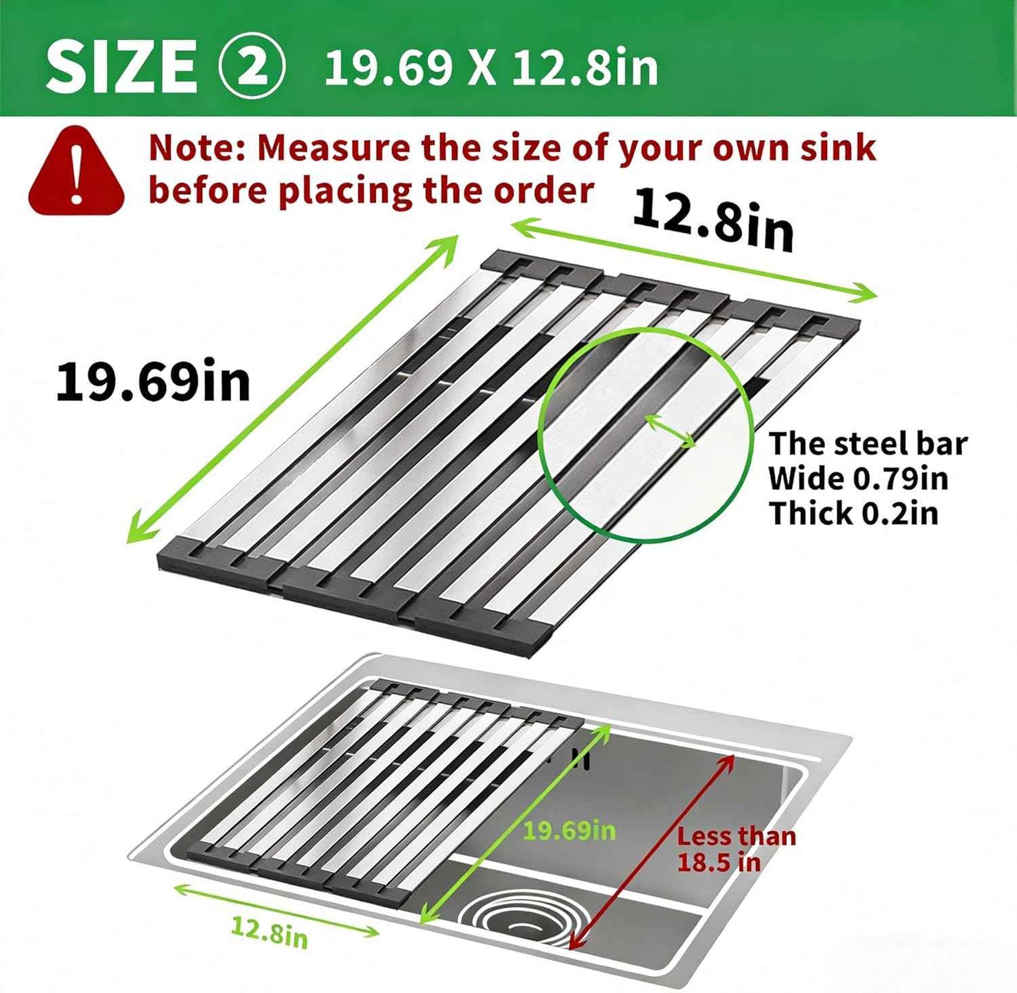 Over The Sink Kitchen Dish Drying Rack Organizer - Stainless Steel Collapsible Non-Slip Space-Saving [19.69 * 12.8IN] - Rust-Resistant Heat-Resistant Sturdy - Easy to Clean