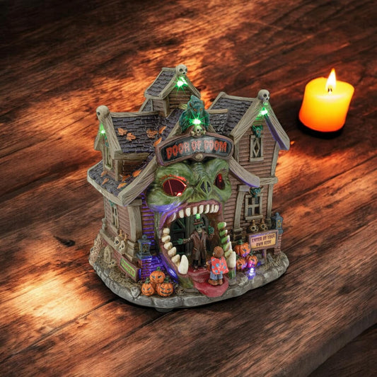 Door of Doom Halloween Village with LED Lights and Music with Volume Control