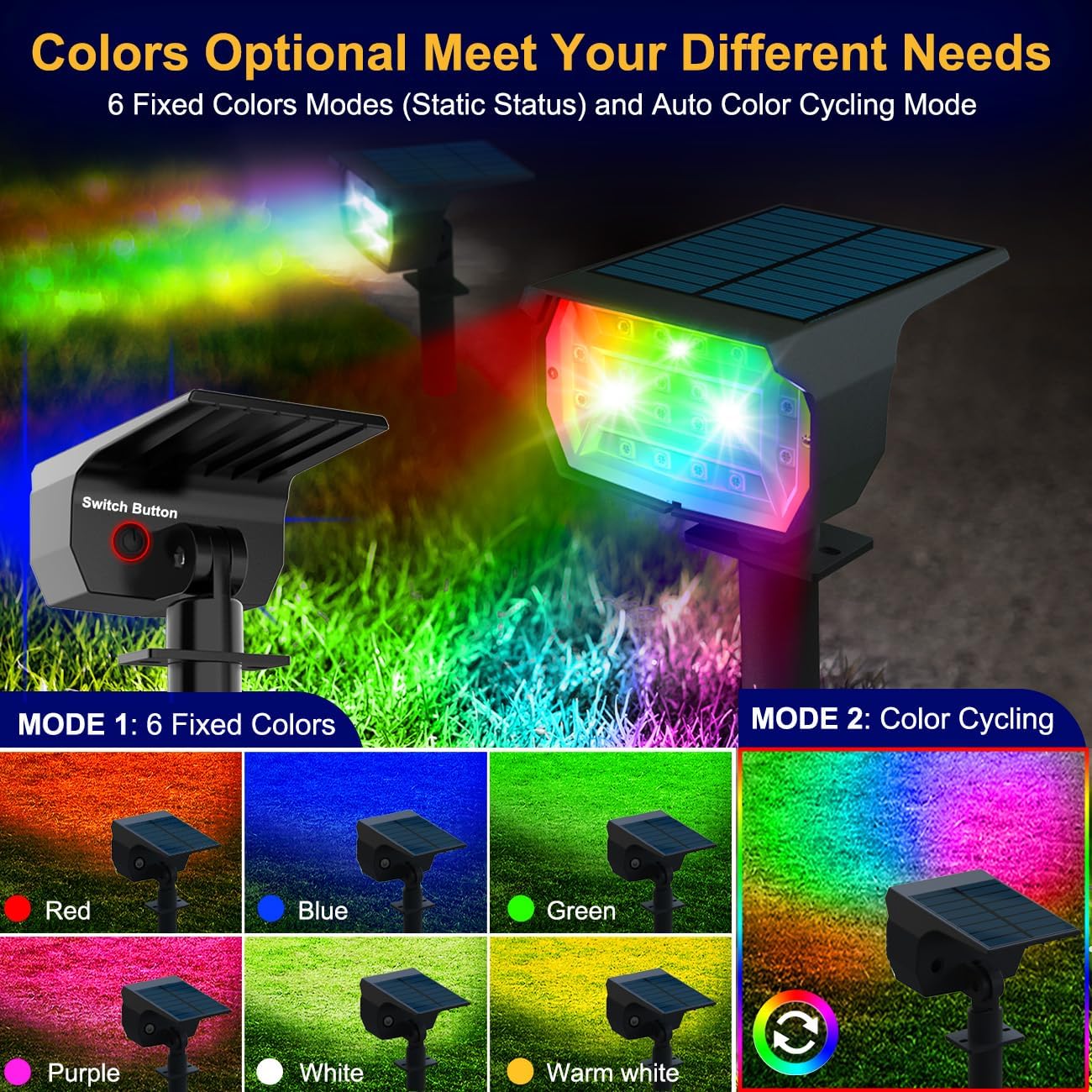 nipify 4 Pack Solar Spot Lights Outdoor Color Changing, 7 Modes Halloween RGB Solar Powered Waterproof Spotlight, Landscape Lighting for Outside Yard Garden Pathway